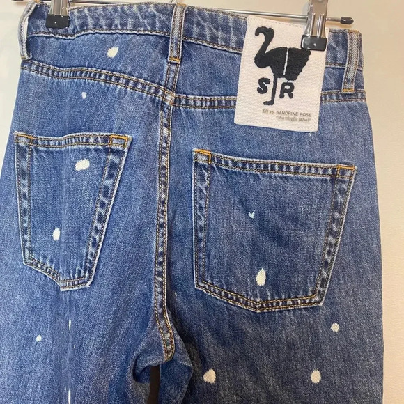 NWT Sandrine Rose Free People Straight Leg Jeans Bleach Polka Dot Medium Wash 24 - Picture 10 of 12